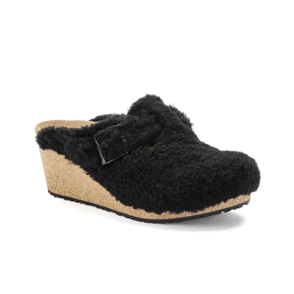 Birkenstock Papillio Shearling Fanny Teddy Wedge Clog Shoes